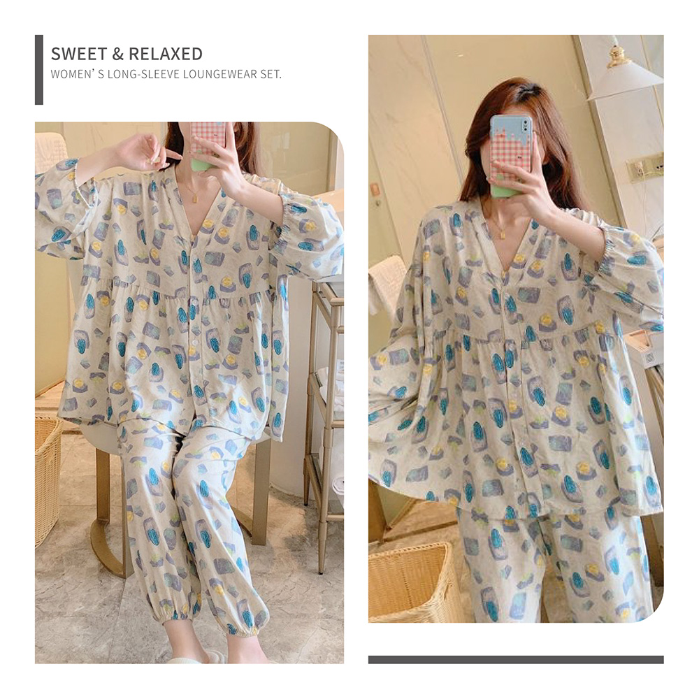 SWEET & RELAXEDWOMENS LONG-SLEEVE LOUNGEWEAR SET.