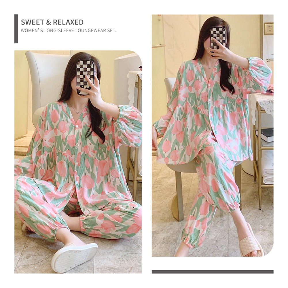 SWEET & RELAXEDWOMENS LONG-SLEEVE LOUNGEWEAR SET.
