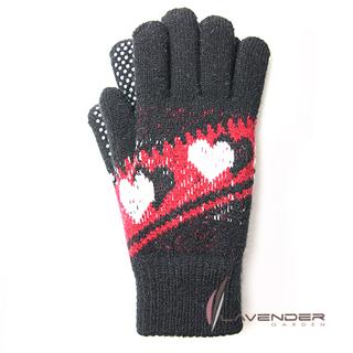 【Lavender】甜心雙層針織手套(紅黑色)