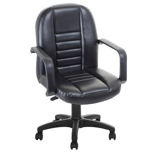 【吉加吉】短背方條 皮椅  電腦椅 TW-1023(黑色)