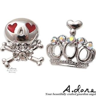 【A.dore】甜心眼龐克˙皇冠骷顱頭耳環(銀紅色系)限量搶購
