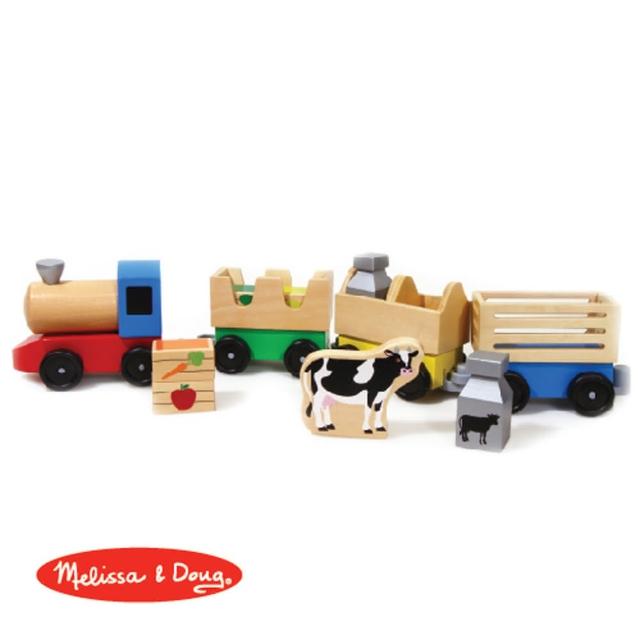 【美國 Melissa & Doug】原木交通工具組 – 木製農場聯結火車組推薦