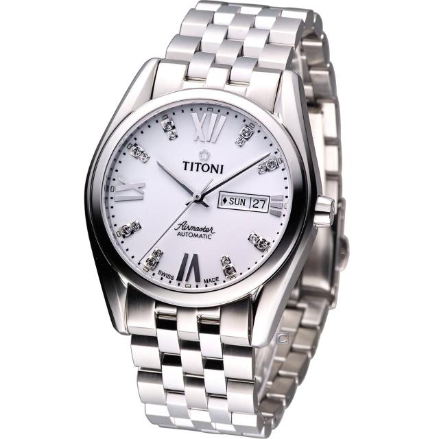 好物推薦-【TITONI】Airmaster 空霸Day-Date機械腕錶(93709S-385 白)