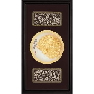 【開運陶源】純金金箔畫 -孔雀 富貴吉祥(圓滿獎牌/匾額系列 27x50cm)