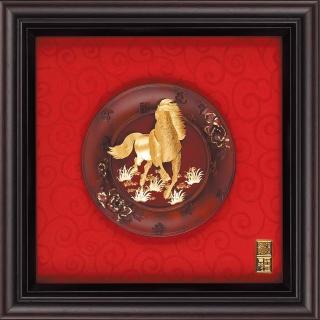 【開運陶源】純金金箔畫 -馬到成功(大圓盤系列  28x28cm)