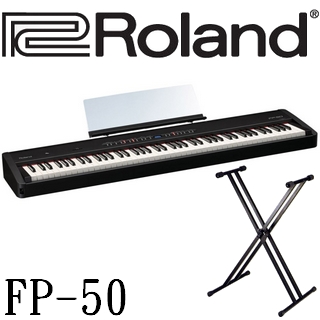 【Roland 樂蘭】88鍵數位鋼琴+雙叉琴架 台灣公司貨一年保固(FP-50)促銷商品