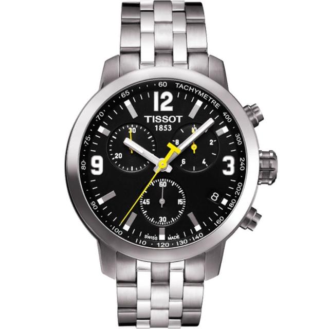 【TISSOT】PRC 200 競速三眼計時腕錶-黑/銀/42mm(T0554171105700)