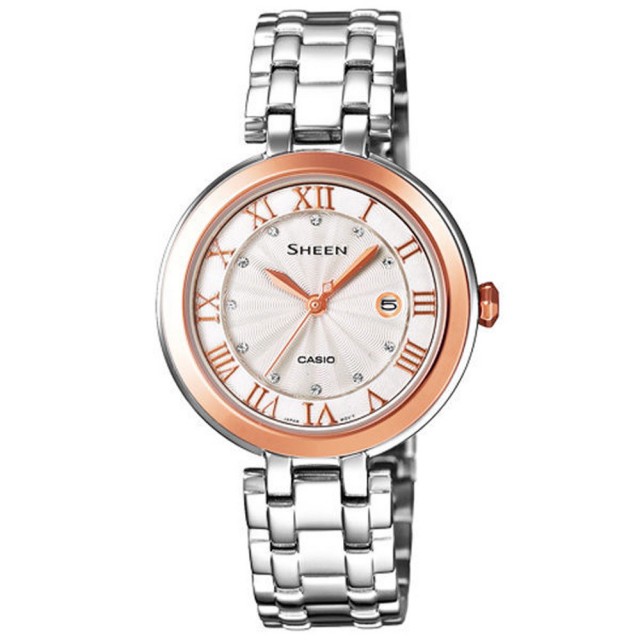 如何購買【CASIO】SHEEN系列 浪漫璀璨日期晶鑽腕錶(鋼帶-銀玫瑰金 SHE-4033SG-7AUDR)