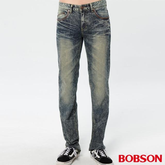 【BOBSON】男款刷白立體壓褶直筒褲(藍1748-52)限時下殺