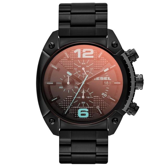 【DIESEL】機械型男個性三環時尚腕錶(鋼帶-黑 DZ4316)