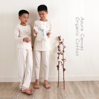 【azure canvas藍天畫布】100%有機棉/兒童薄居家套裝/衣+褲/110-140cm(原米色)