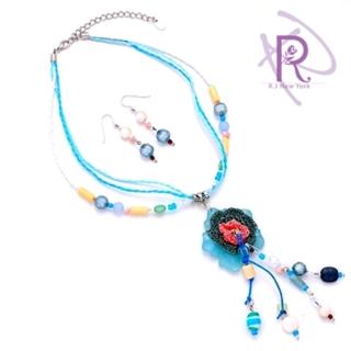 【R.J New York】吉普賽花園耳環項鍊套組(柔情藍)