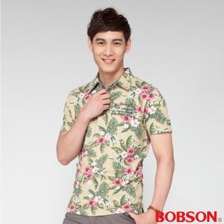 【BOBSON】男款合身版印花POLO短袖上衣(黃綠24015-40)