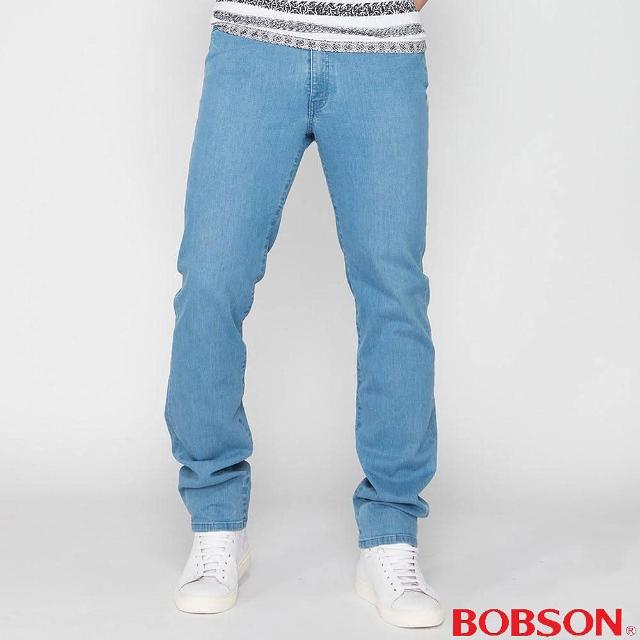 【BOBSON】男款高腰膠原蛋白彈性直筒褲(淺藍1791-58)
