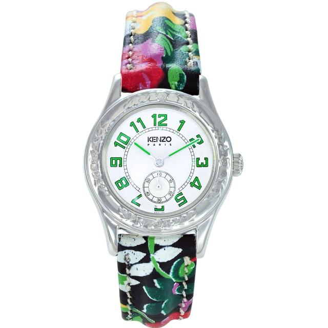 【KENZO】艷麗四射之花樣年華腕錶-樹葉綠刻度(KN7104FB1)