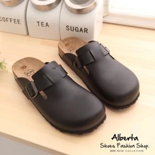 【Alberta】MIT台灣製高質感皮革男版半包鞋 懶人鞋(黑色)
