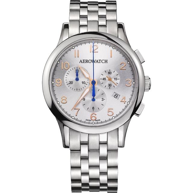 【AEROWATCH】Grace優雅風範三眼計時腕錶-銀/42mm(A83966AA03M)限量搶購