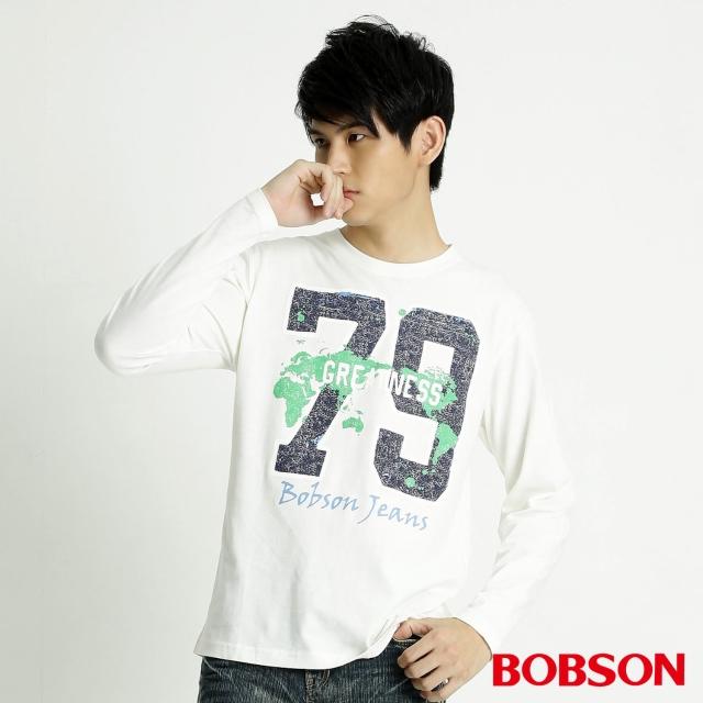 【BOBSON】男款79印圖長袖上衣(米白31010-81)新品上市