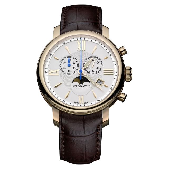 【AEROWATCH】Elegance 羅馬計時腕錶-銀x玫瑰金框/42mm(A84936RO02)