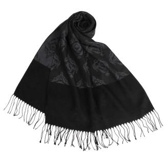 【DAKS】復古歐洲圖騰設計流蘇披肩圍巾(深灰)