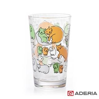 【ADERIA】日本進口Instyle貓咪玻璃杯225ml(橘綠)