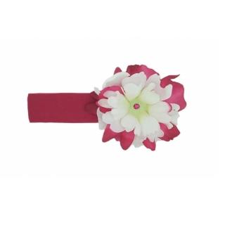 【美國Jamie Rae】女童/女寶寶 100%純棉髮帶_覆盆子寬髮帶+白覆盆子小牡丹(JRHBP05)