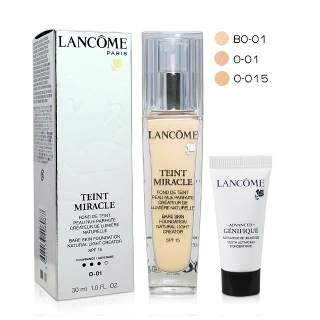 【LANCOME 蘭蔻】買大送小 水感奇蹟粉底液 SPF15 30ml(加贈 超進化肌因賦活露5ml*1)福利品出清