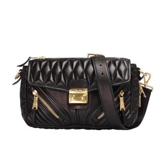【MIU MIU】NAPPA BIKER系列菱格紋羊皮拉鍊造型壓釦肩背包(黑RR1904-NERO)
