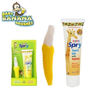 【美國 Baby Banana Brush】香蕉造型軟性牙刷/固齒器+潔牙膠 特惠組
