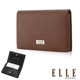 【ELLE HOMME】式精品名片皮夾顆粒紋路耐磨防刮、可扣式置物名片格層設計(咖EL81859-45)