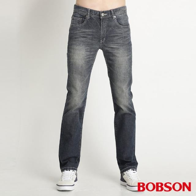 【BOBSON】男款低腰刷白彈性直筒褲(藍1799-53)