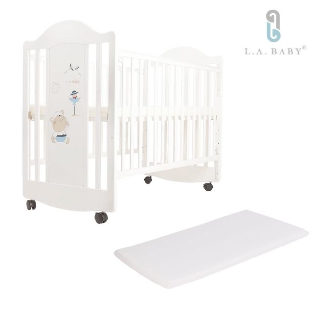 【美國 L.A. Baby】達拉斯嬰兒床/搖擺中床/童床/原木床(白色  贈純棉床包)