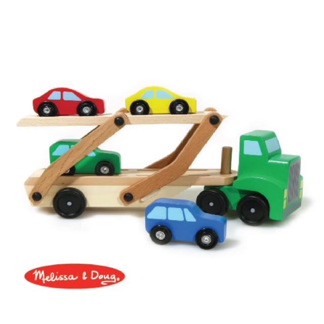 【美國瑪莉莎 Melissa & Doug】原木交通工具 - 木製雙層運輸車