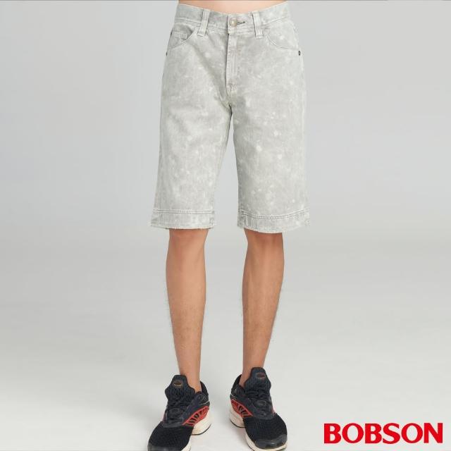 【BOBSON】男款雪花牛仔短褲(雪花白)