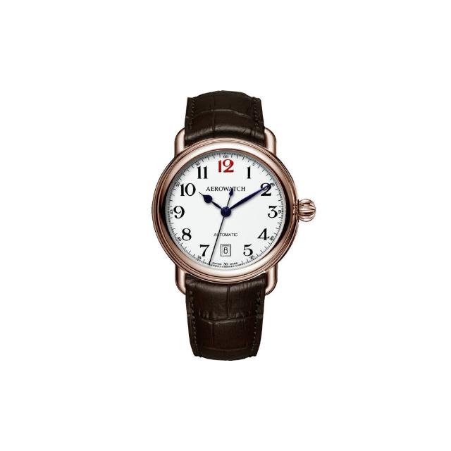 【AEROWATCH】復刻紳士時尚機械腕錶-玫瑰金框x咖啡/40mm(A60900RO15)
