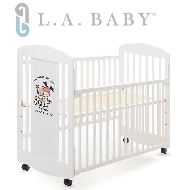【美國 L.A. Baby】愛丁熊搖擺中小嬰兒床 原木床 童床(咖啡色 白色)福利品出清