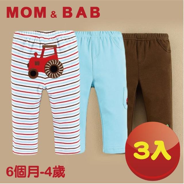 【MOM AND BAB】汽車純棉休閒長褲-三件組(9M-4T)限時下殺