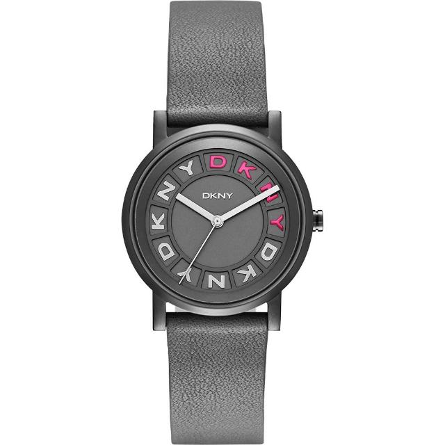 【DKNY】紐約派對都會腕錶-灰黑x桃紅/34mm(NY2390)