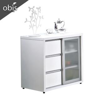 【obis】羽田2.7尺白色鋁框推門餐櫃下座