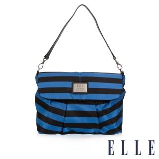 【ELLE】法式優雅海軍風 搭配質感頭層皮時尚淑媛休閒側背包款(藍黑EL83463A-02)