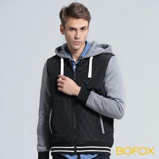 【BOFOX 寶狐】連帽衍縫棒球外套(黑)