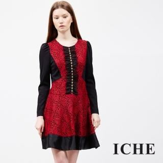 【ICHE 衣哲】立體雕花拼接洋裝