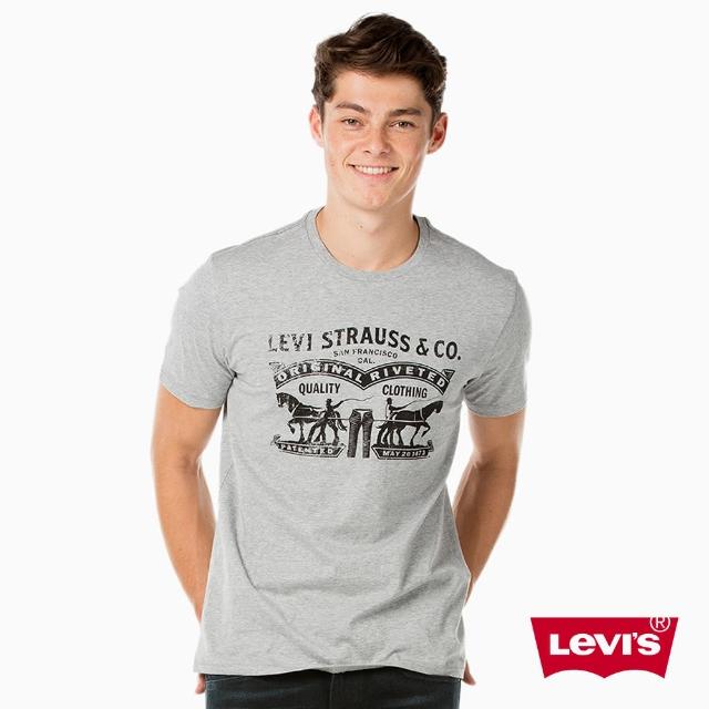 【Levis】男款灰色LOGO印花純棉圓領短袖T恤