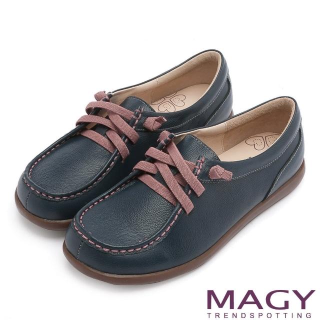 【MAGY】樂活休閒 素面縫線鬆緊帶牛皮休閒鞋(藍色)網友推薦