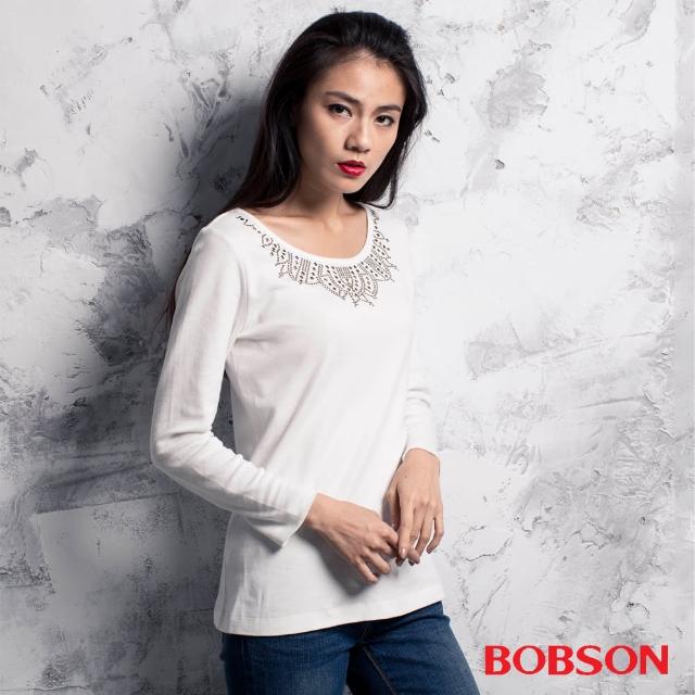 【BOBSON】女款燙貼鋁片上衣(35071-81)推薦