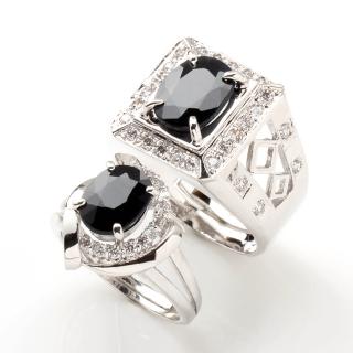 【寶石方塊】和如琴瑟天然3克拉+2克拉黑藍寶對戒-活圍設計