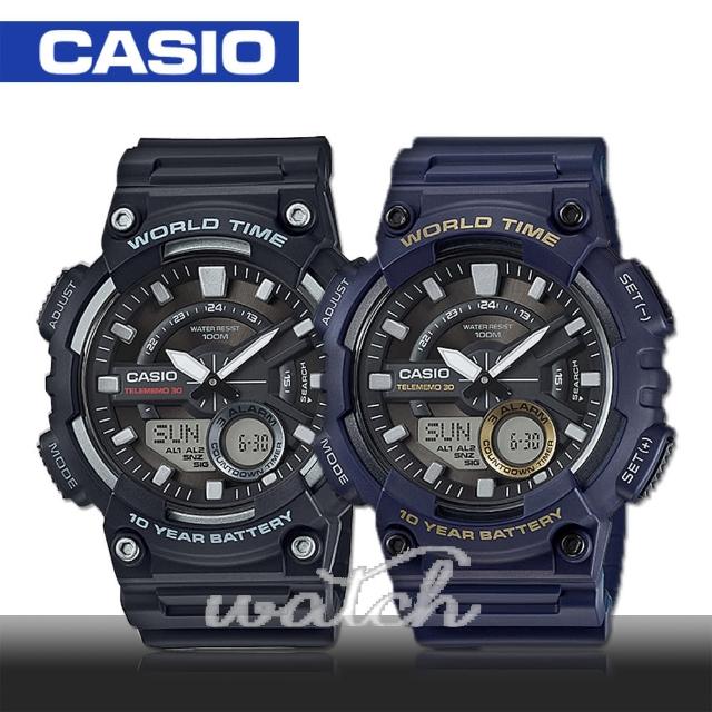 站長推薦-【CASIO 卡西歐】多功能運動錶_30組電話簿_防水_旅人自由行最愛_鏡面4.6cm(AEQ-110W)