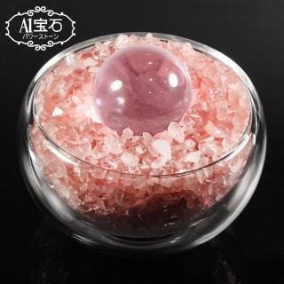 【A1寶石】桃花貴人能量粉水晶碎石/白琉璃球聚寶盆-淨化磁場居家風水必備-同白水晶功效