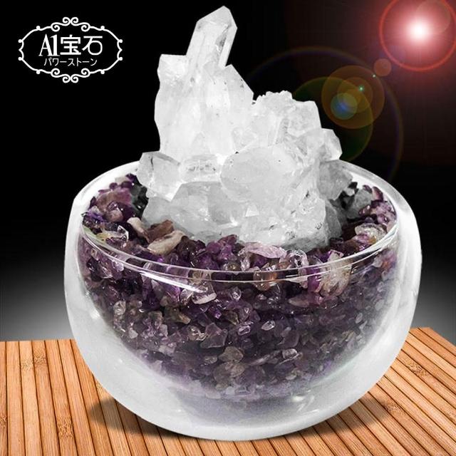 【A1寶石】招財轉運白水晶簇-紫水晶聚寶盆(含開光)