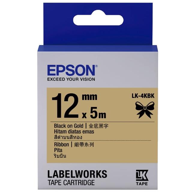 【EPSON】標籤機色帶 緞帶金底黑字/12mm(LK-4KBK)比較推薦